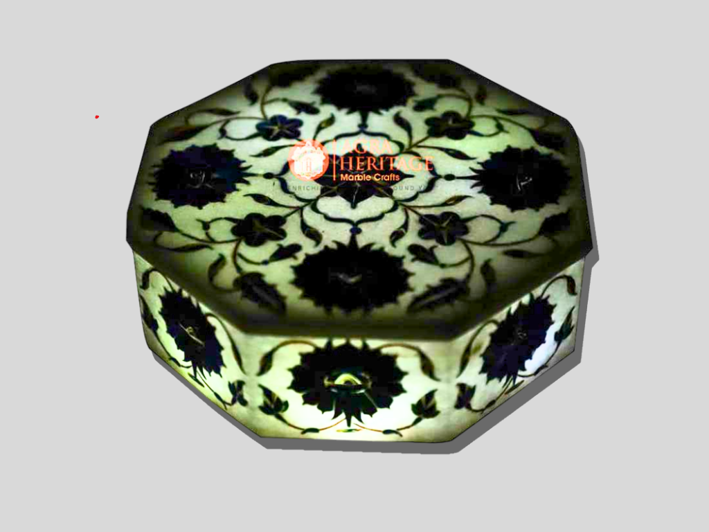 White Jewelry Lidded Vintage Box Lapis Art